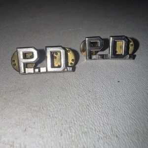 P.D. Police Department Officer Collar Brass Insignia Pins Nickel 1/2" (Pair)